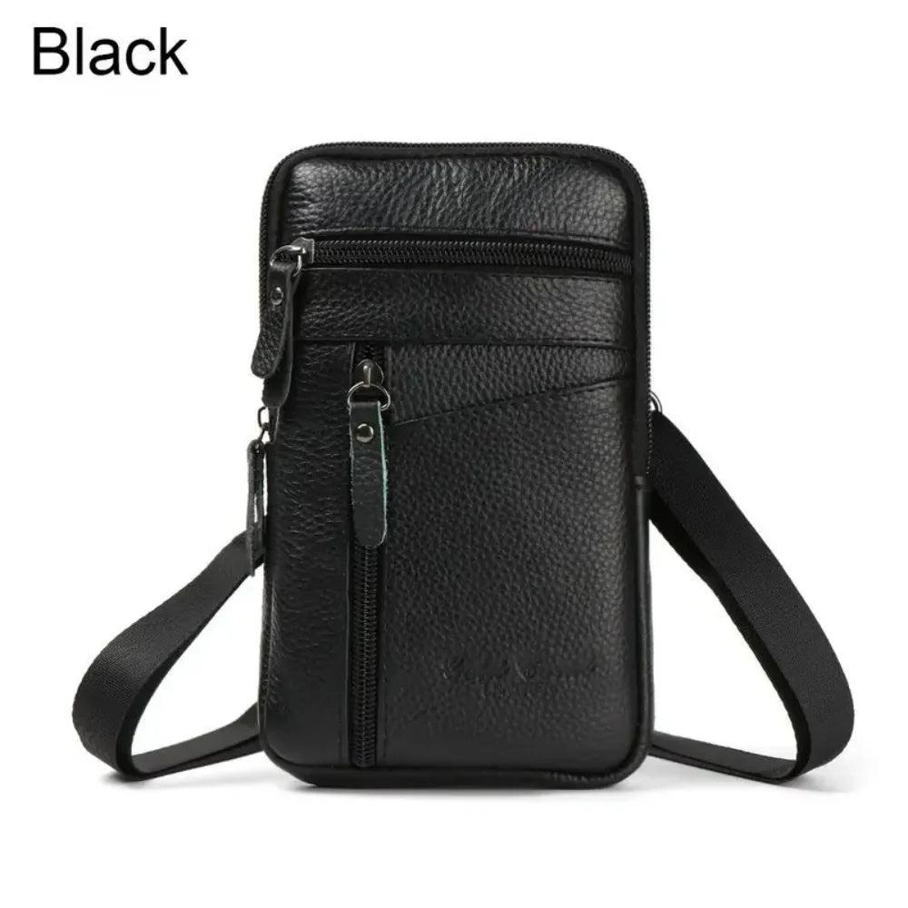 Versatile Small Brown/Black Leather Crossbody Handbag for Men, Perfect Casual Camping with Phone Wallet and Satchel Pocket