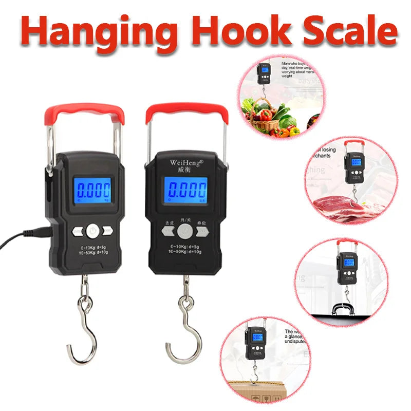 Portable Hanging Hook Scale 50Kg/5g LCD Digital Display Handheld Mini Electronic Weighting Scale Fishing Travel Luggage Scale