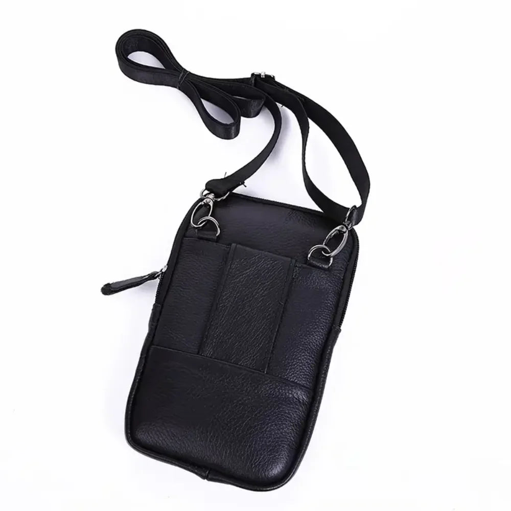 Versatile Small Brown/Black Leather Crossbody Handbag for Men, Perfect Casual Camping with Phone Wallet and Satchel Pocket