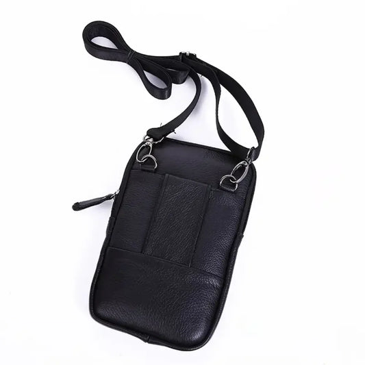 Versatile Small Brown/Black Leather Crossbody Handbag for Men, Perfect Casual Camping with Phone Wallet and Satchel Pocket